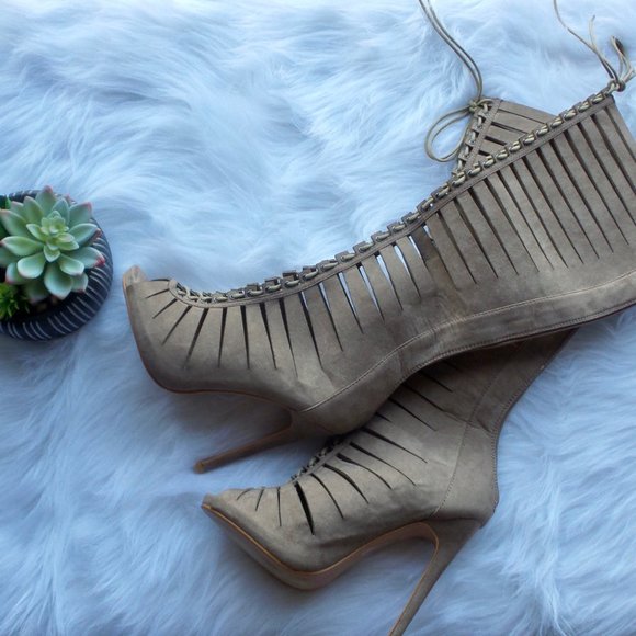 *SOLD* Peep-Toe Lace Up Stiletto Boots - Picture 2 of 7